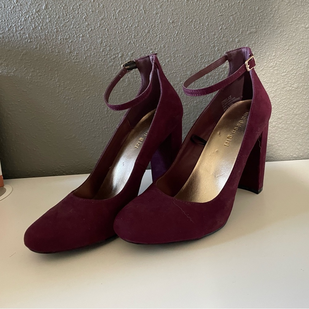Burgundy Round Toe Heels with Strap